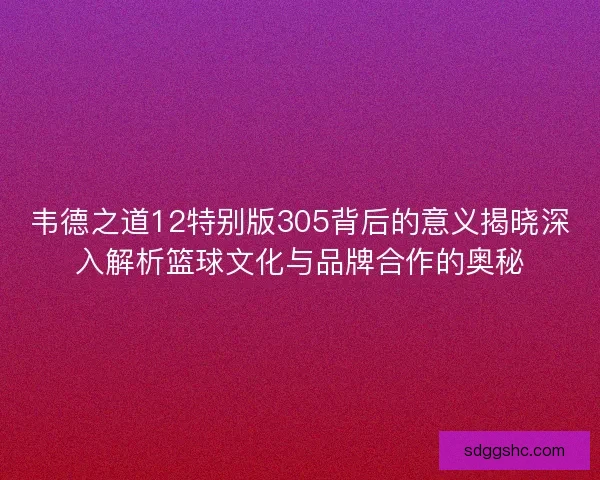 韦德之道12特别版305背后的意义揭晓深入解析篮球文化与品牌合作的奥秘